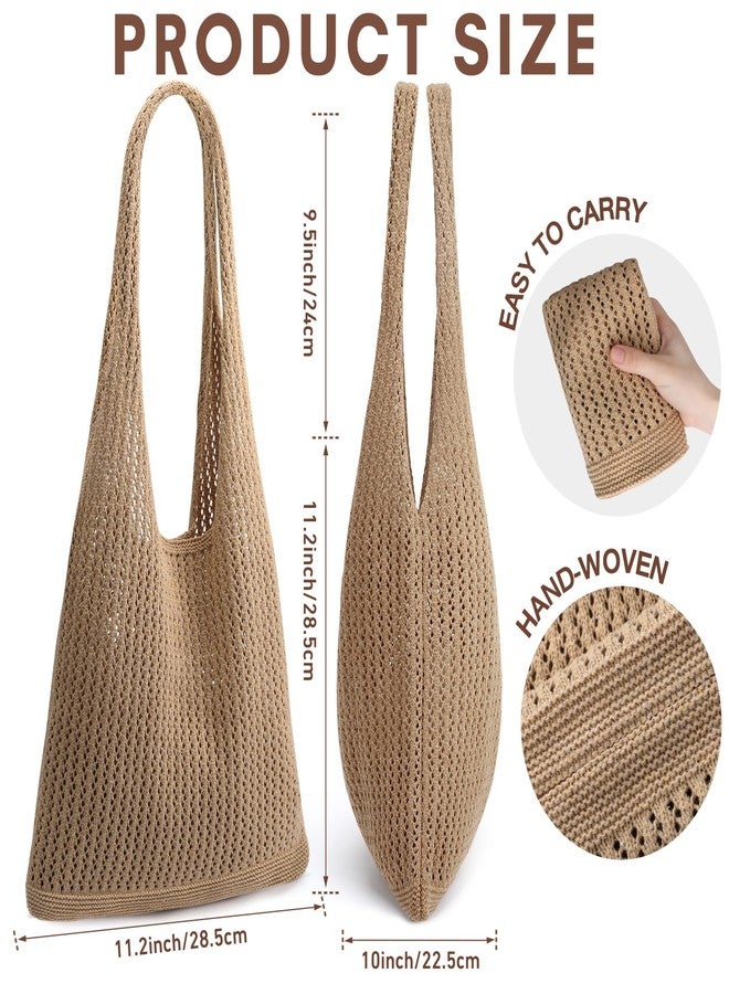 EIMMBD Crochet Bags for Women Beach Totes Bags Aesthetic Summer Tote Shoulder Hippie Bag Knit Bag(Brown) - Image 4